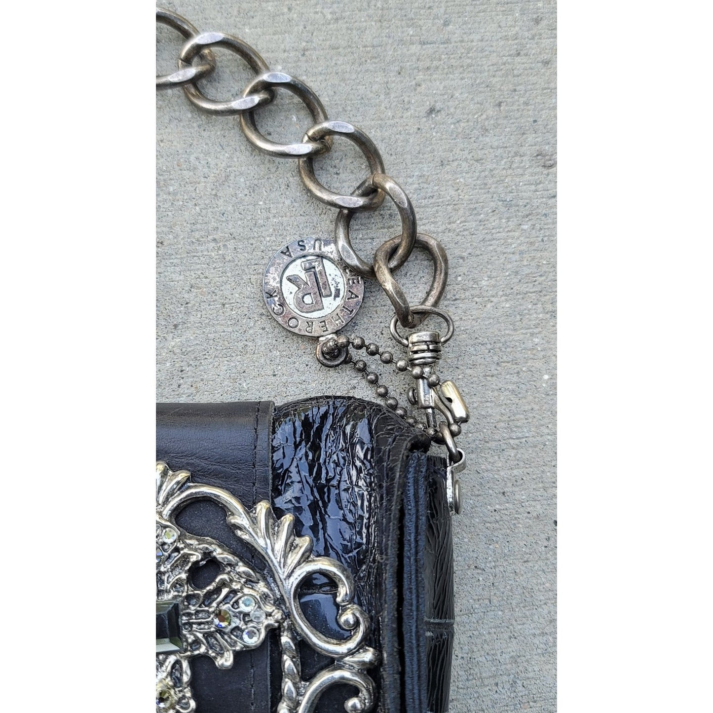 Vtg Leatherock Leather Suede Jeweled Cross Chain Shoulder Bag