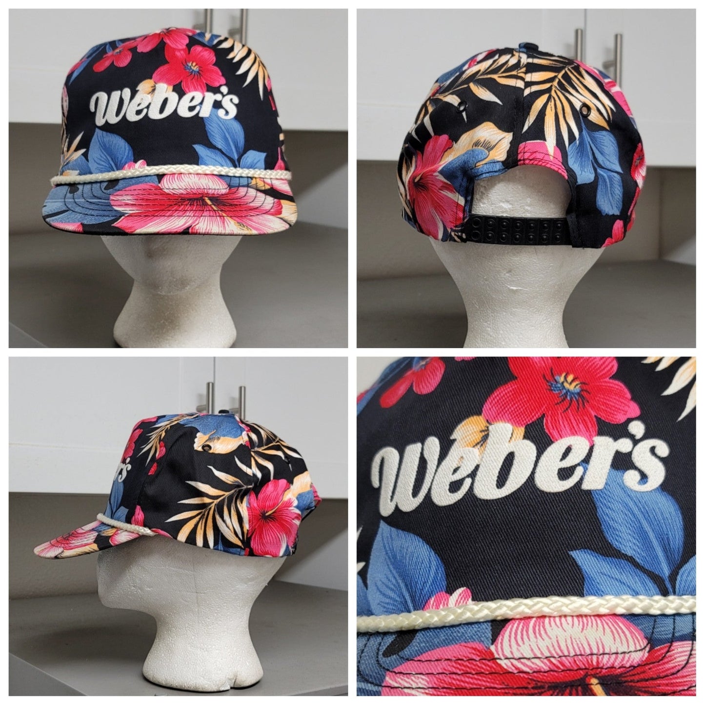 Vtg Weber's Floral Snapback Hat w/Rope