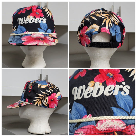 Vtg Weber's Floral Snapback Hat w/Rope