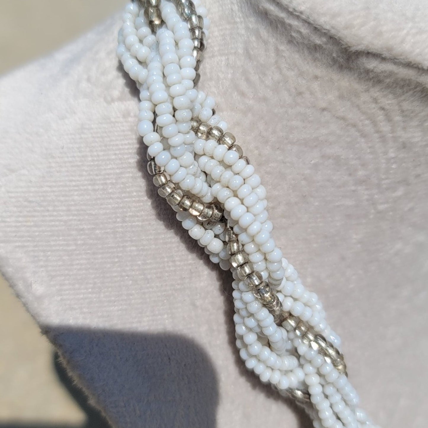 Vtg Beaded Braided Necklace With Pendant