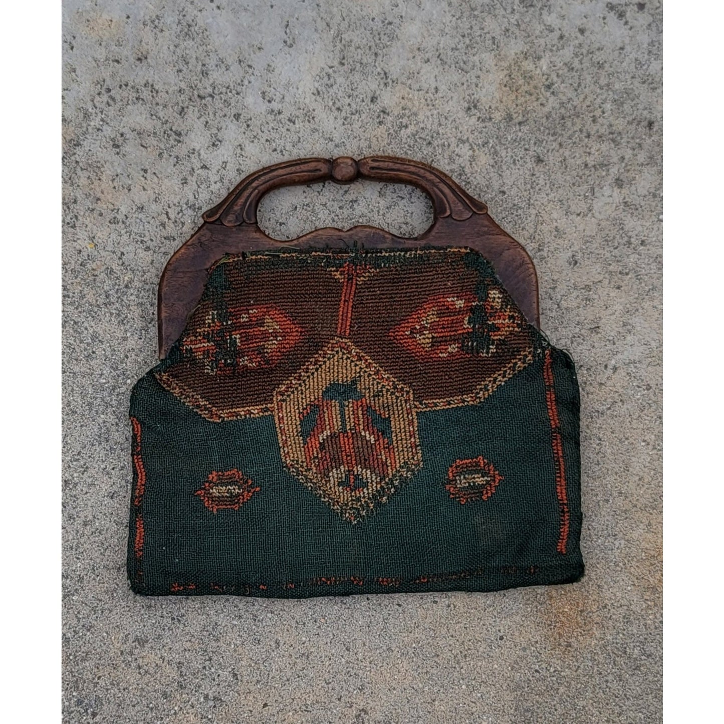 Vtg 1950s  Embroidered Tapestry Handbag Purse
