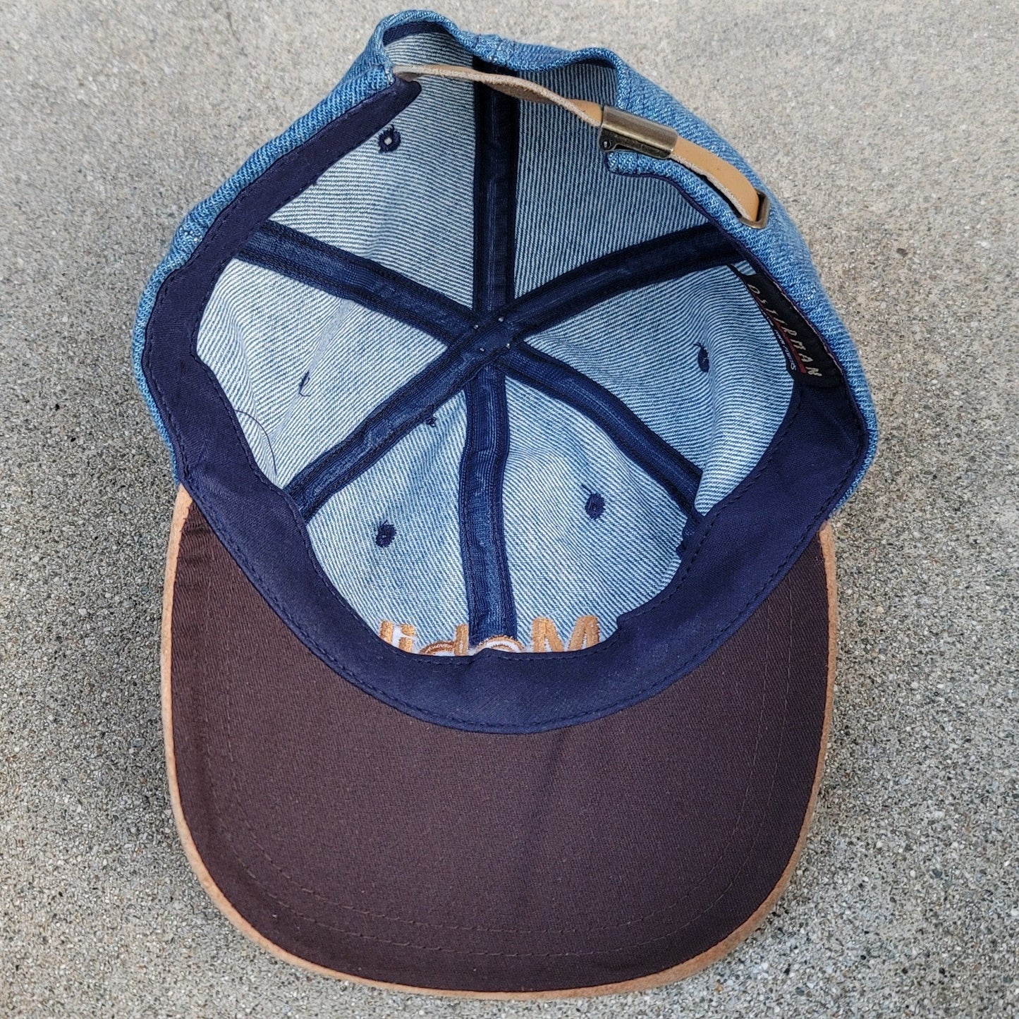 Vtg Mobil Gas Denim Leather Strapback Hat With Suede Bill