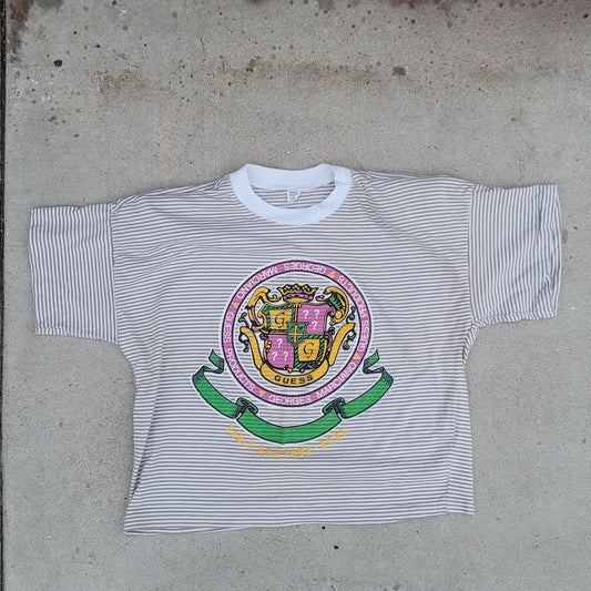 Vtg Georges Marciano GUESS Striped Single Stitch Crop  T-shirt
