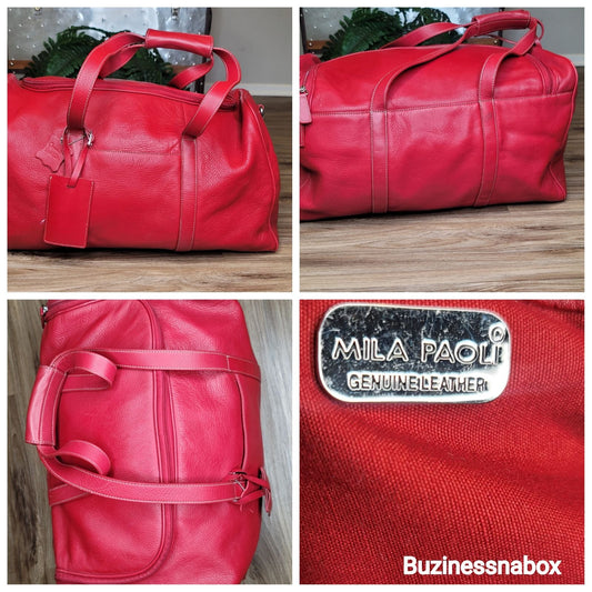 Vtg Mia Paoli Pebbled Leather Duffle Overnight Travel Tote Shoulder Bag Luggage