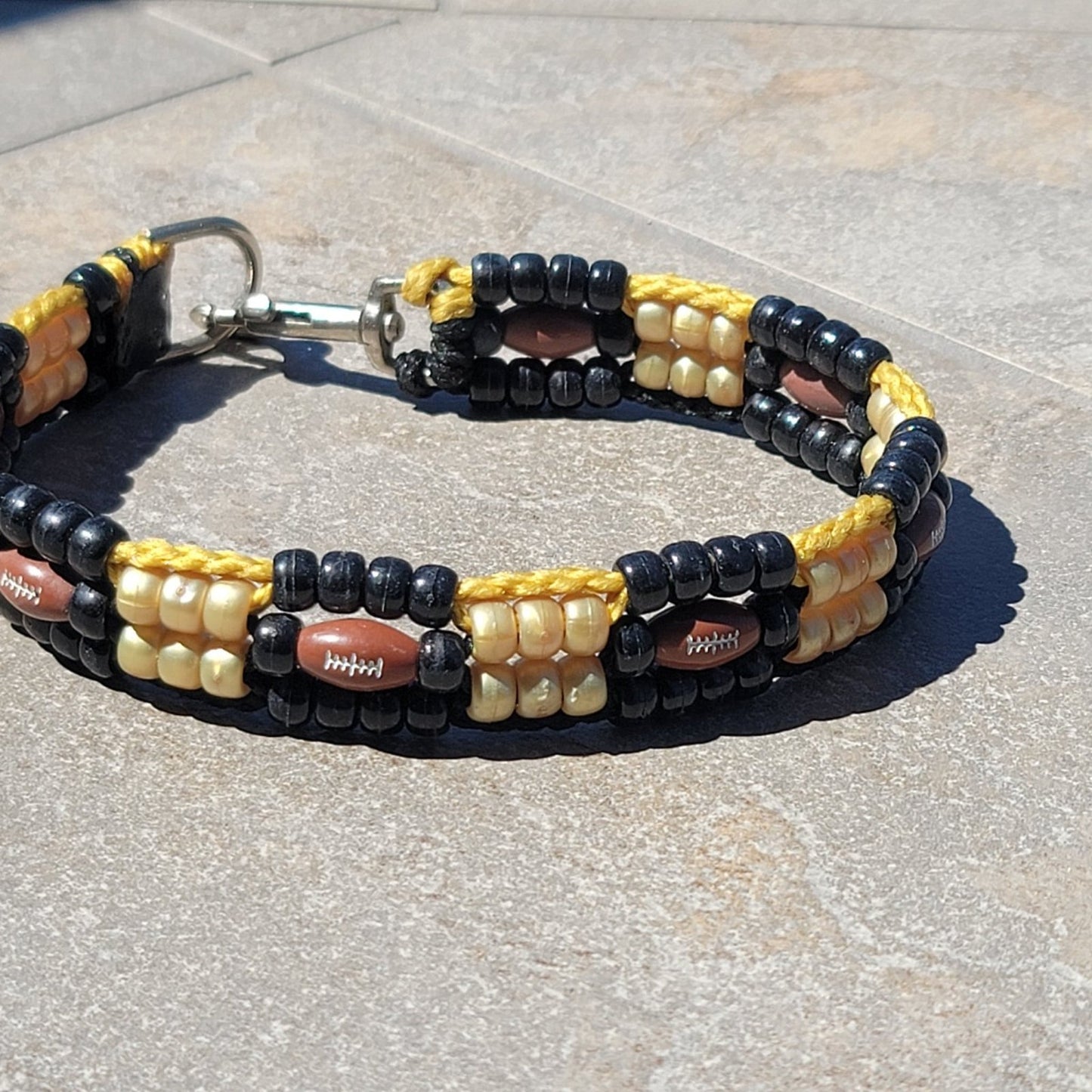 Custom Handmade Beaded Dog Collar Football Steelers