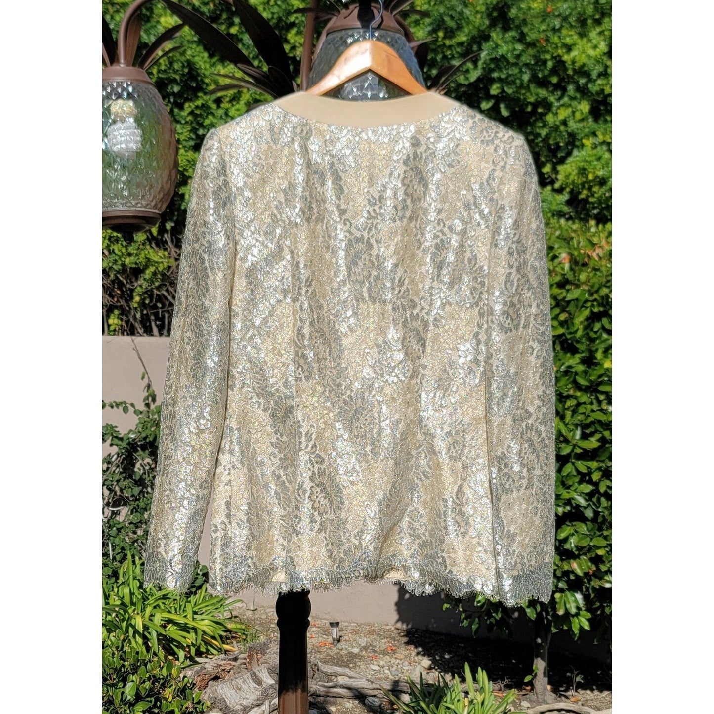 Vtg Liancarlo Neiman Marcus Gold Silver Lace Blazer Jacket