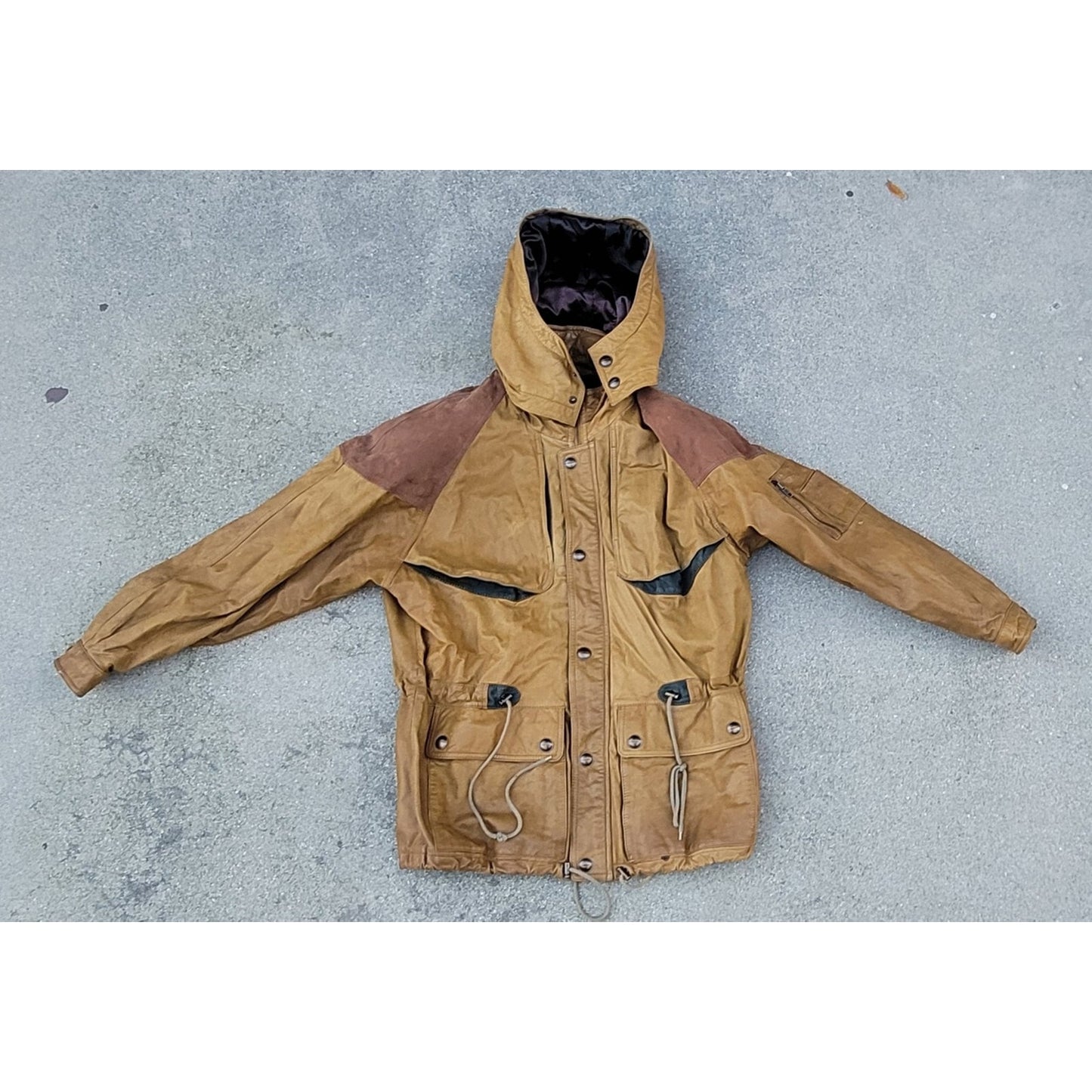 Vtg Hurricane Collection Leather Parka Jacket With Detachable Hood