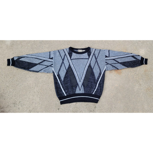 Vtg 80s One Shot Sweater With Leather Accents Hip Hop