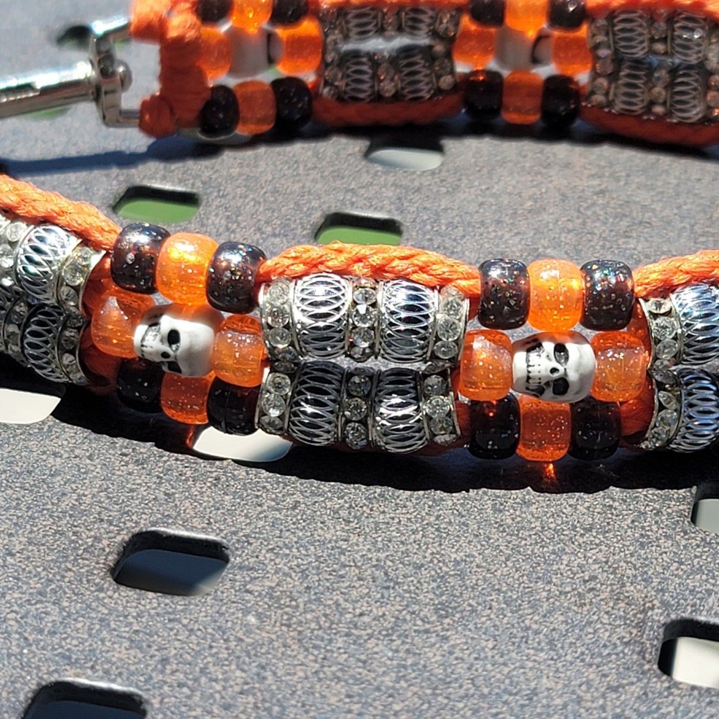 Custom Handmade Beaded Dog Collar Halloween Skulls