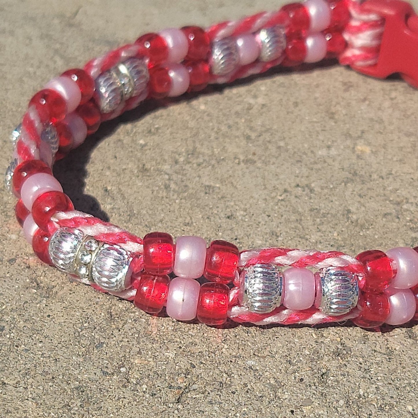 Custom Handmade Beaded Bling Dog Collar Candy Cane