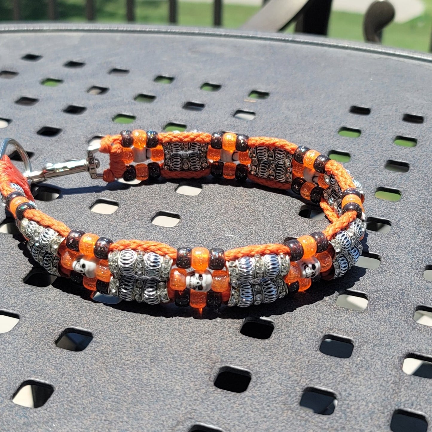 Custom Handmade Beaded Dog Collar Halloween Skulls