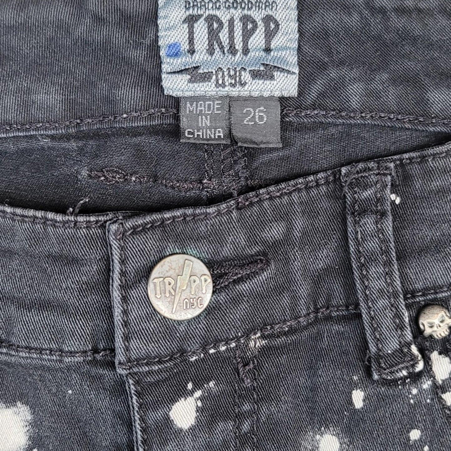 Tripp NYC Distressed Bleach-dyed  Skinny Jeans Skull Accents