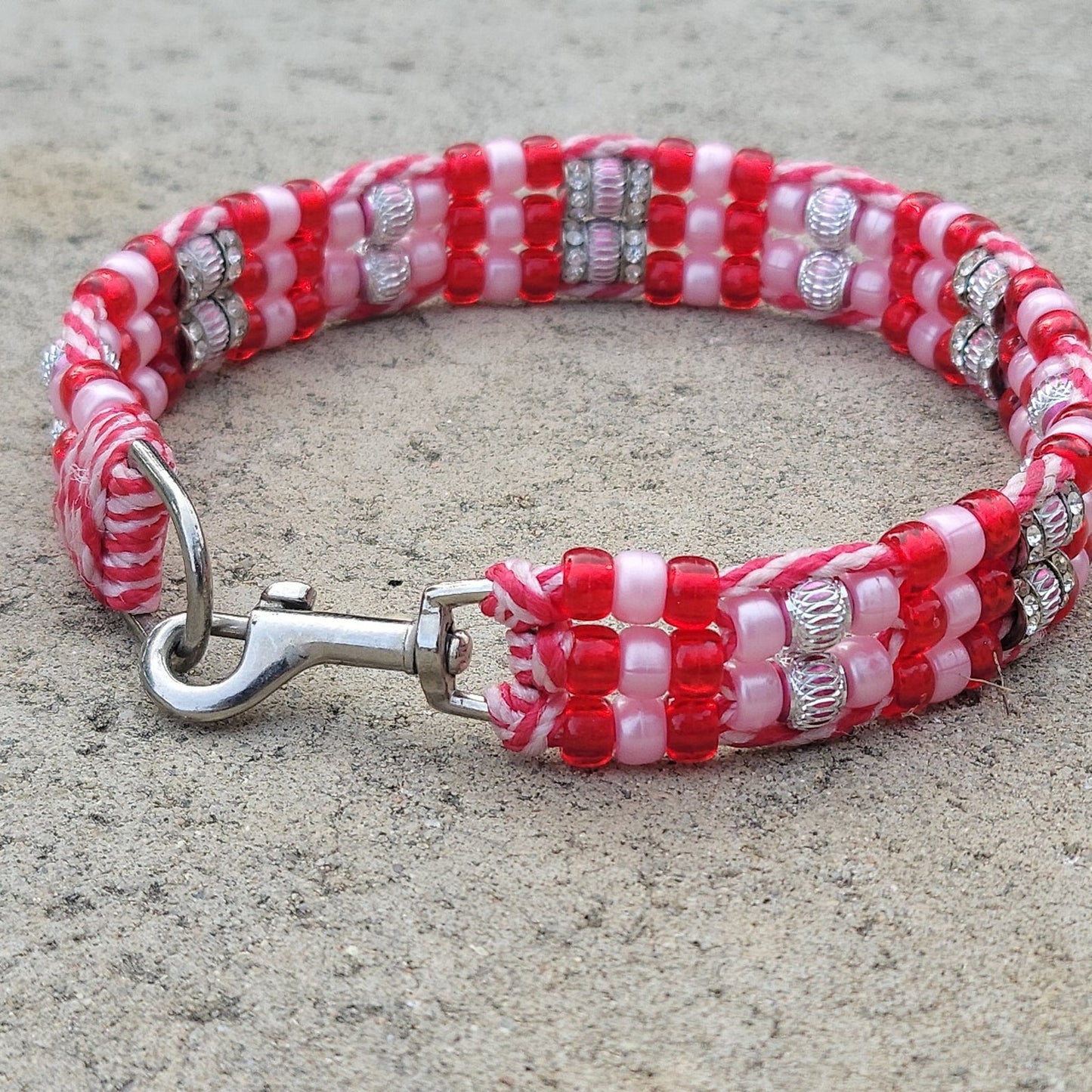 Custom Handmade Beaded Bling Dog Collar Candy Cane