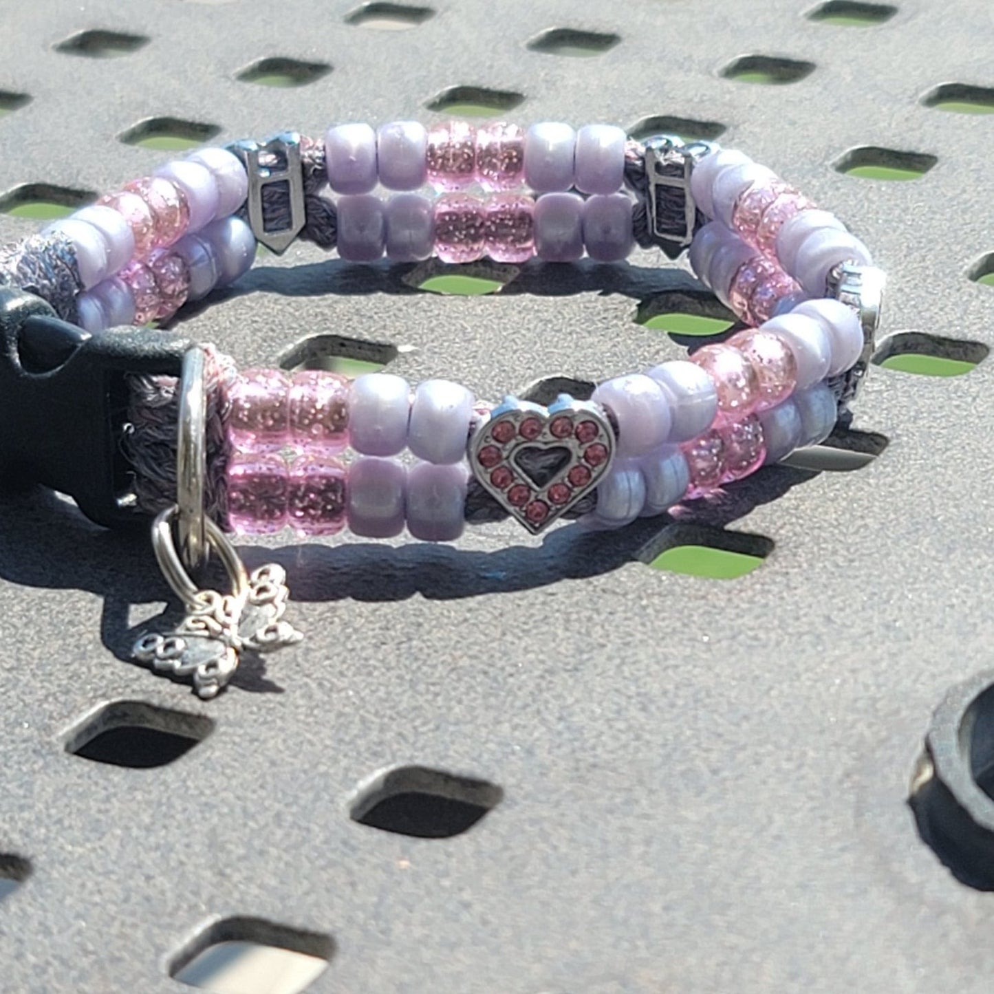 Custom Handmade Beaded Bling Dog Collar Hearts