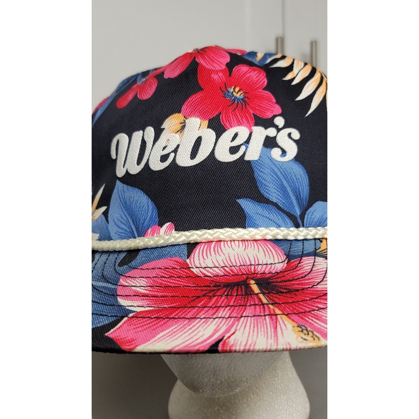 Vtg Weber's Floral Snapback Hat w/Rope