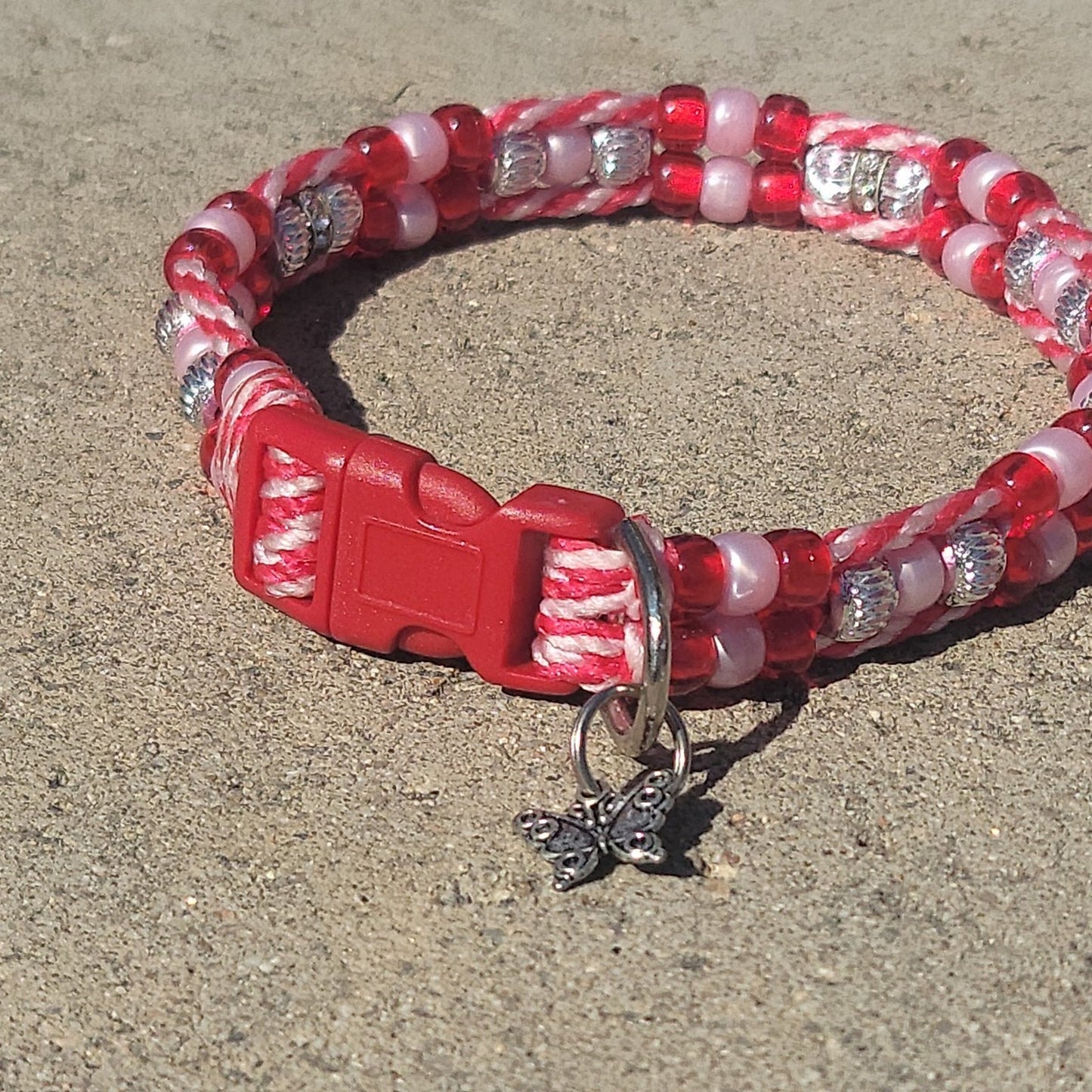 Custom Handmade Beaded Bling Dog Collar Candy Cane